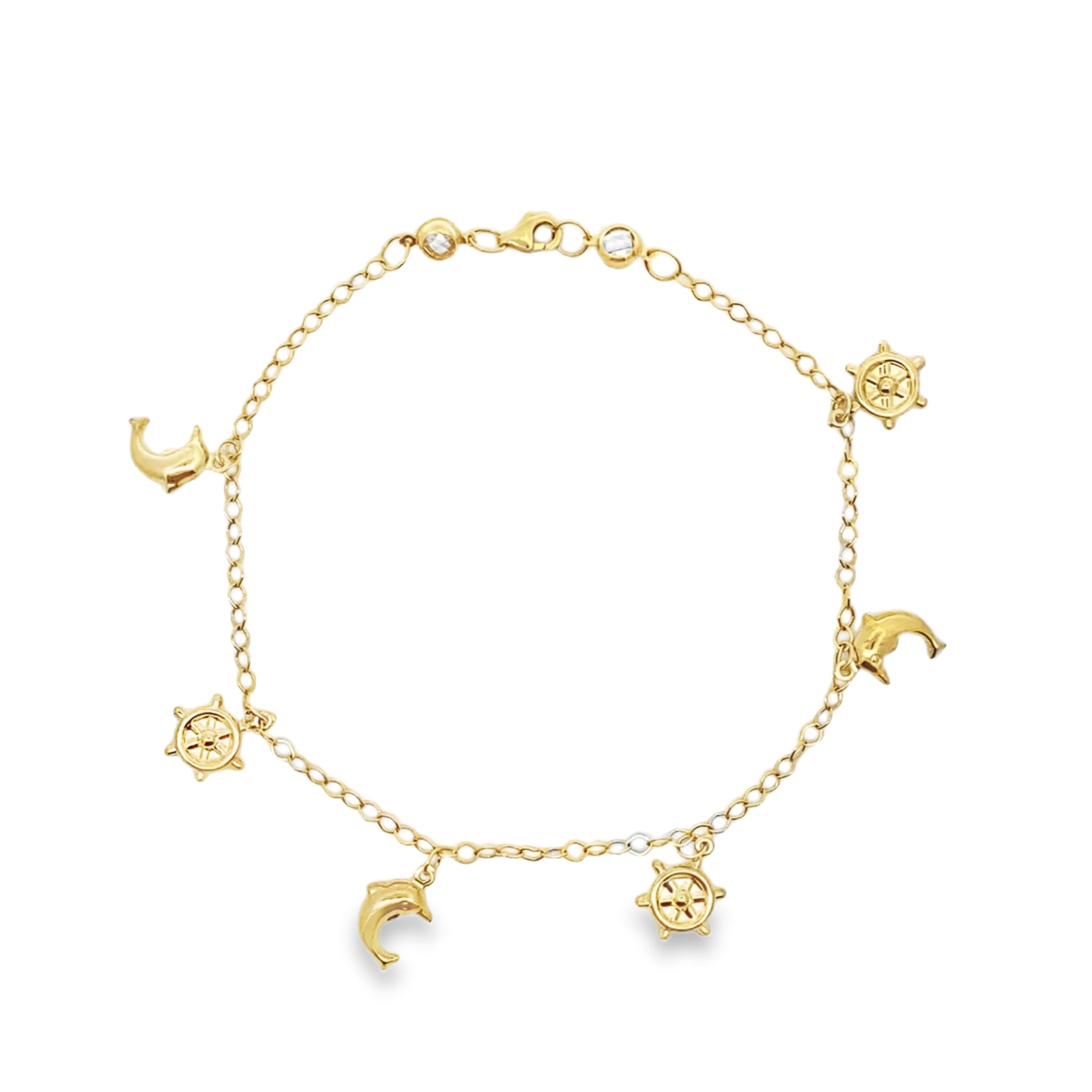 10K Yellow Gold Free Form Link W/Charms Anklet 10In 2.9Dwt