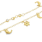 10K Yellow Gold Free Form Link W/Charms Anklet 10In 2.9Dwt