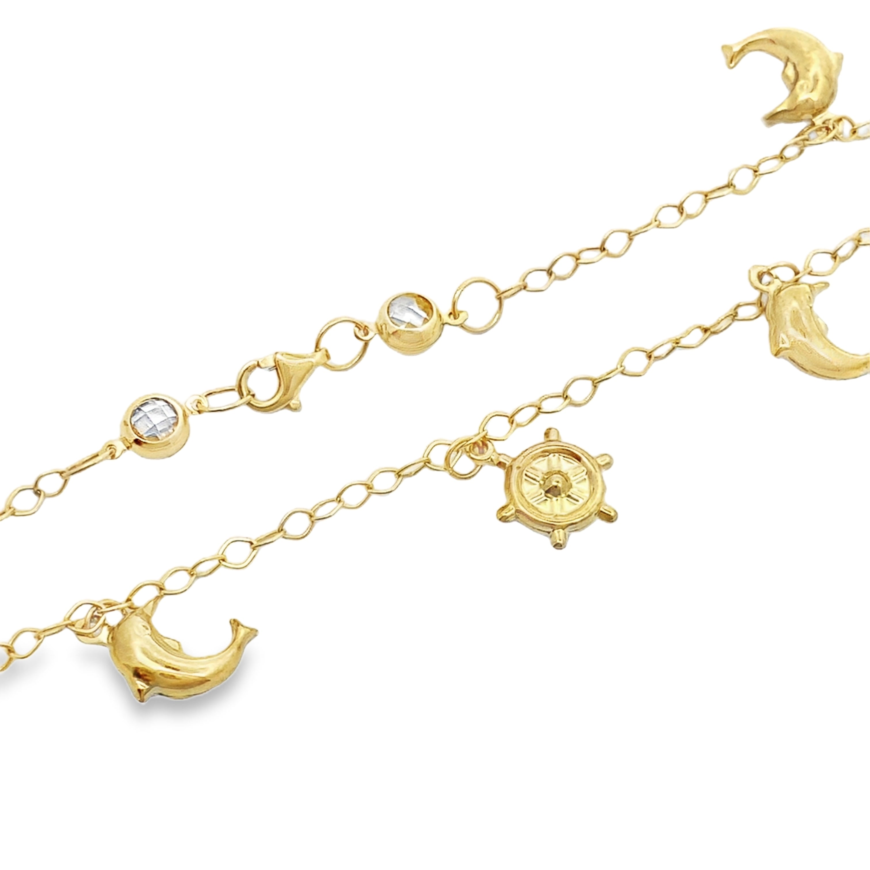 10K Yellow Gold Free Form Link W/Charms Anklet 10In 2.9Dwt