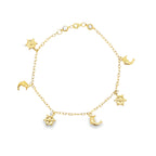 10K Yellow Gold Free Form Link W/Charms Anklet 10In 2.9Dwt