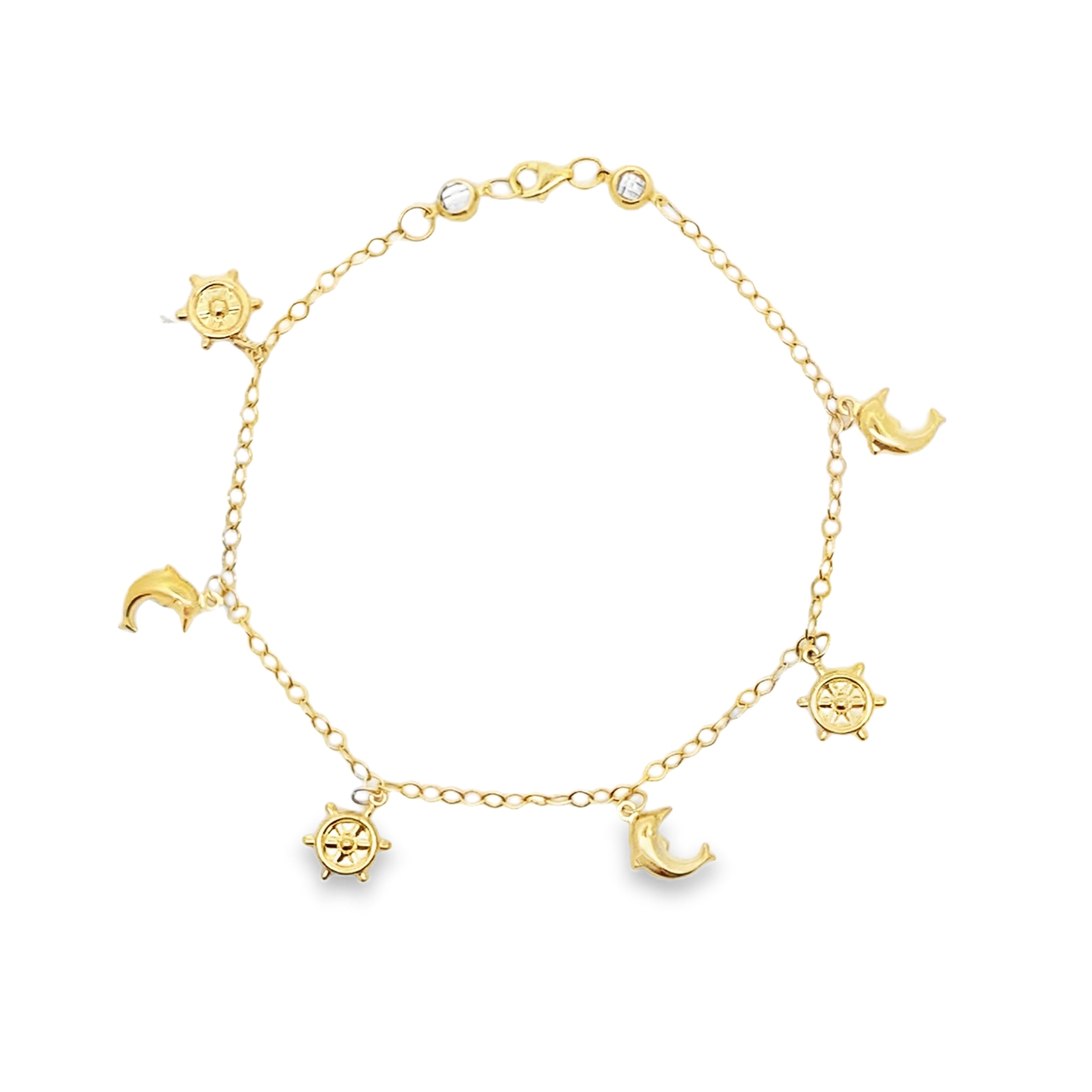 10K Yellow Gold Free Form Link W/Charms Anklet 10In 2.9Dwt