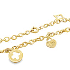 14K Yellow Gold Five Charms Fancy Link Anklet 10In 6.3Dwt