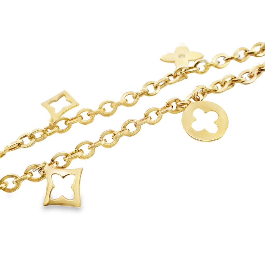 14K Yellow Gold Five Charms Fancy Link Anklet 10In 6.3Dwt