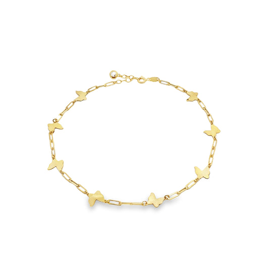 10K Yellow Gold Butterfly Paper Clip Link Bracelet10 In 1.5Dwt