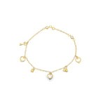 10K Yellow Gold Six Charms Freeform Link Anklet 10In 2.7Dwt