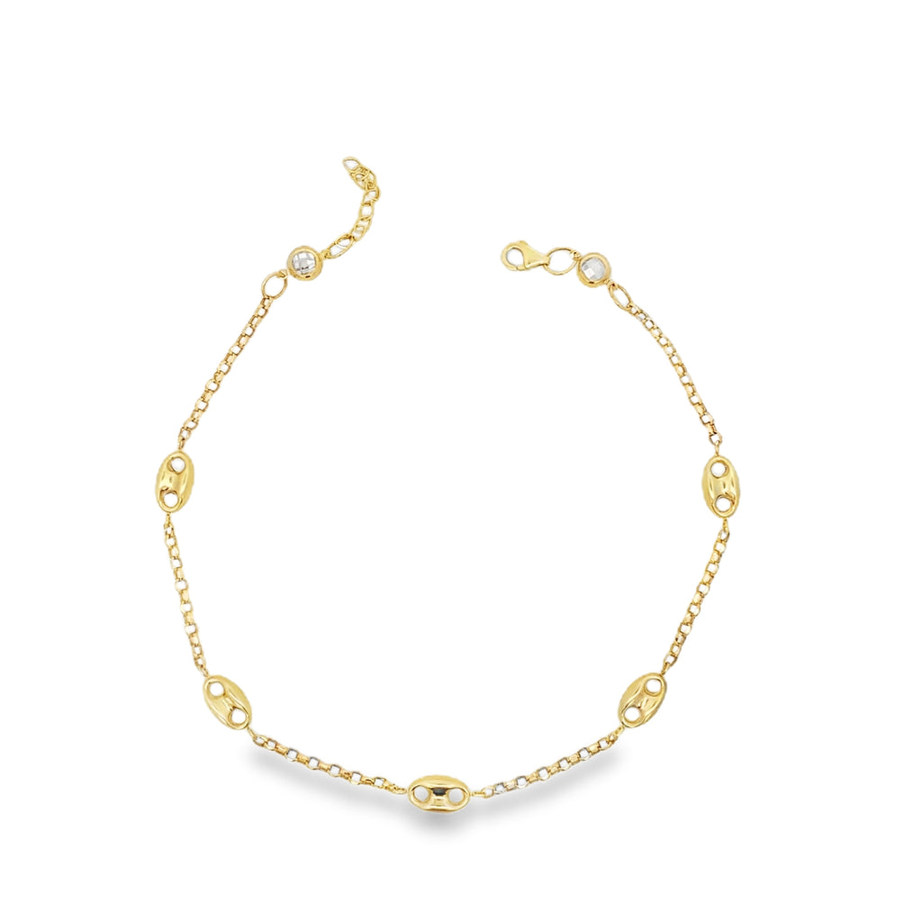 10K Yellow Gold Mariner Puff Style Anklet 10In W/ Ext 2.3Dwt