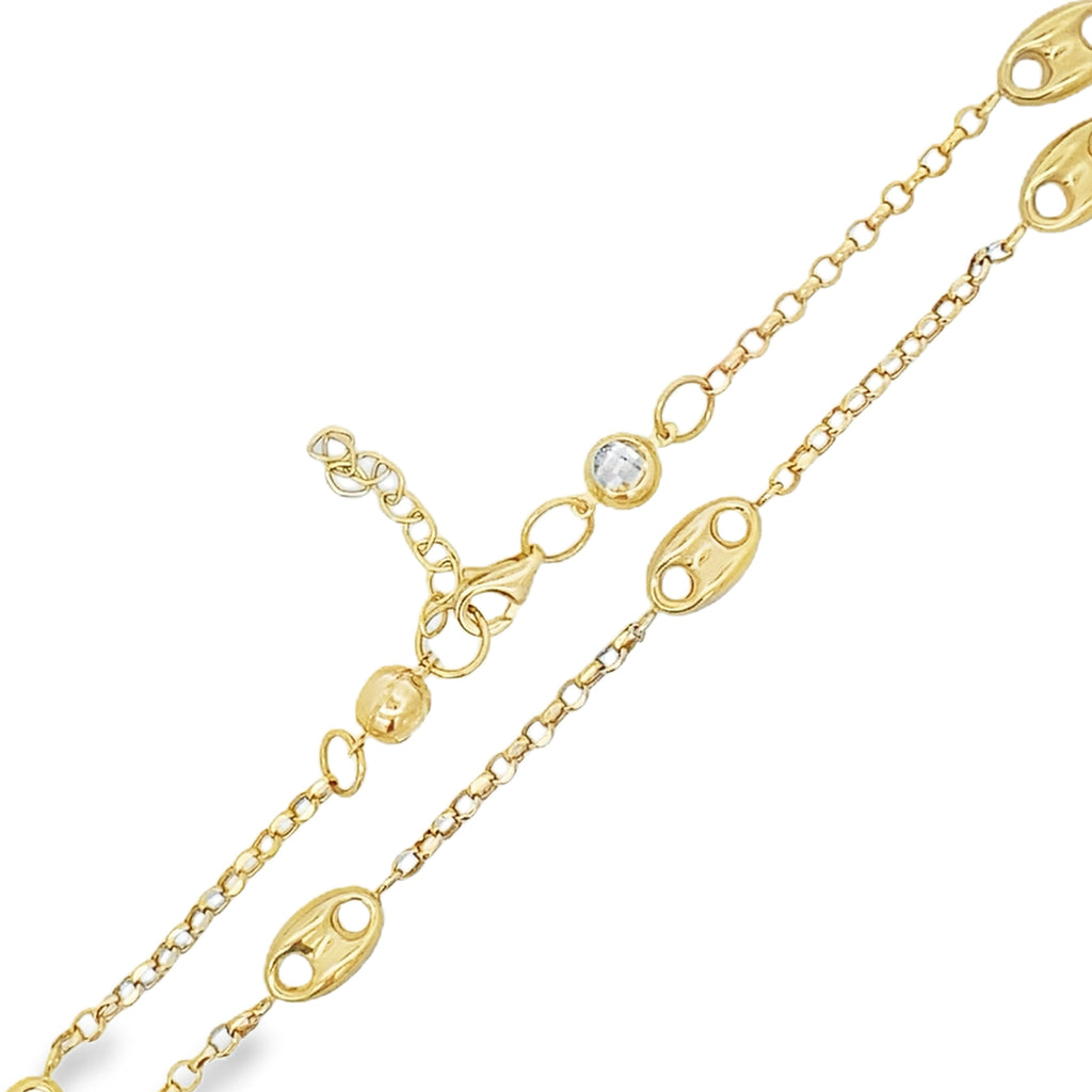 10K Yellow Gold Mariner Puff Style Anklet 10In W/ Ext 2.3Dwt