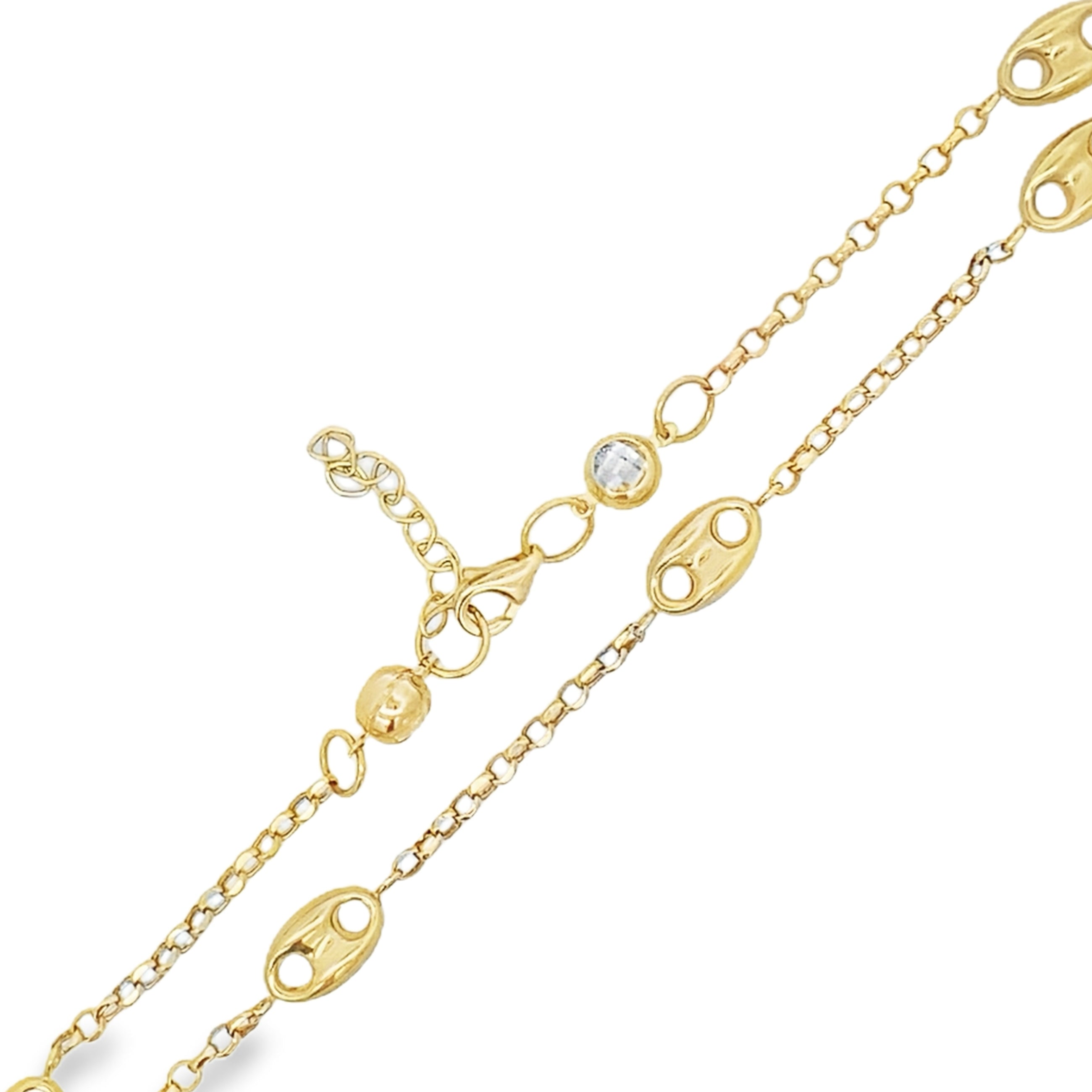 10K Yellow Gold Mariner Puff Style Anklet 10In W/ Ext 2.3Dwt