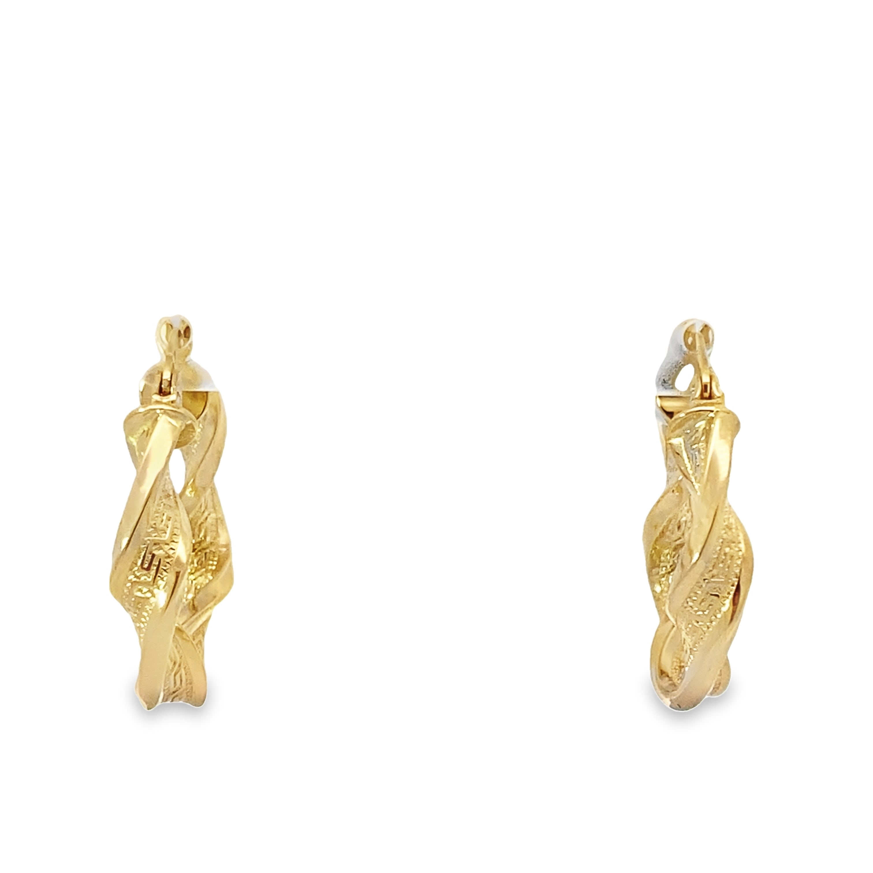 14K Yellow Gold Twisted Greek Key Hoop Earrings 2.1Dwt