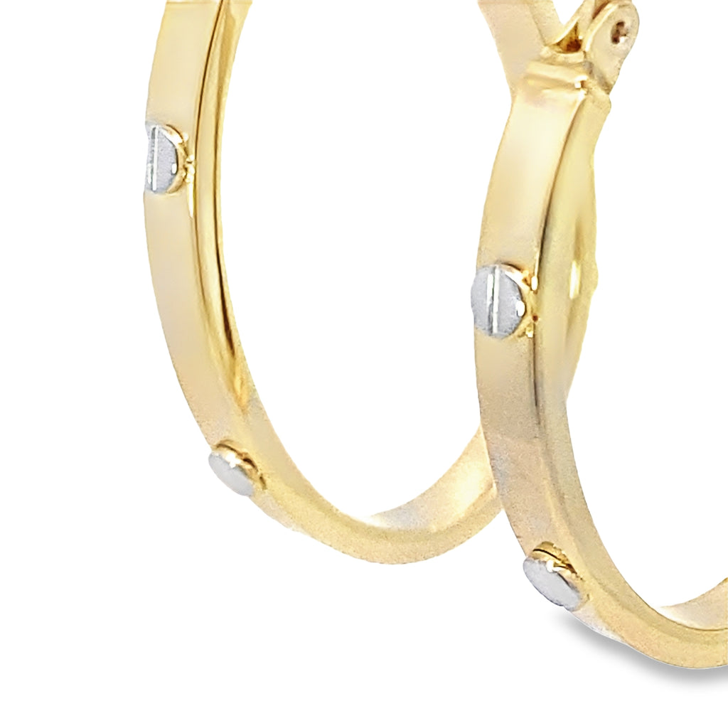 14K Two Tone Oval Screw Style Hoop Earrings