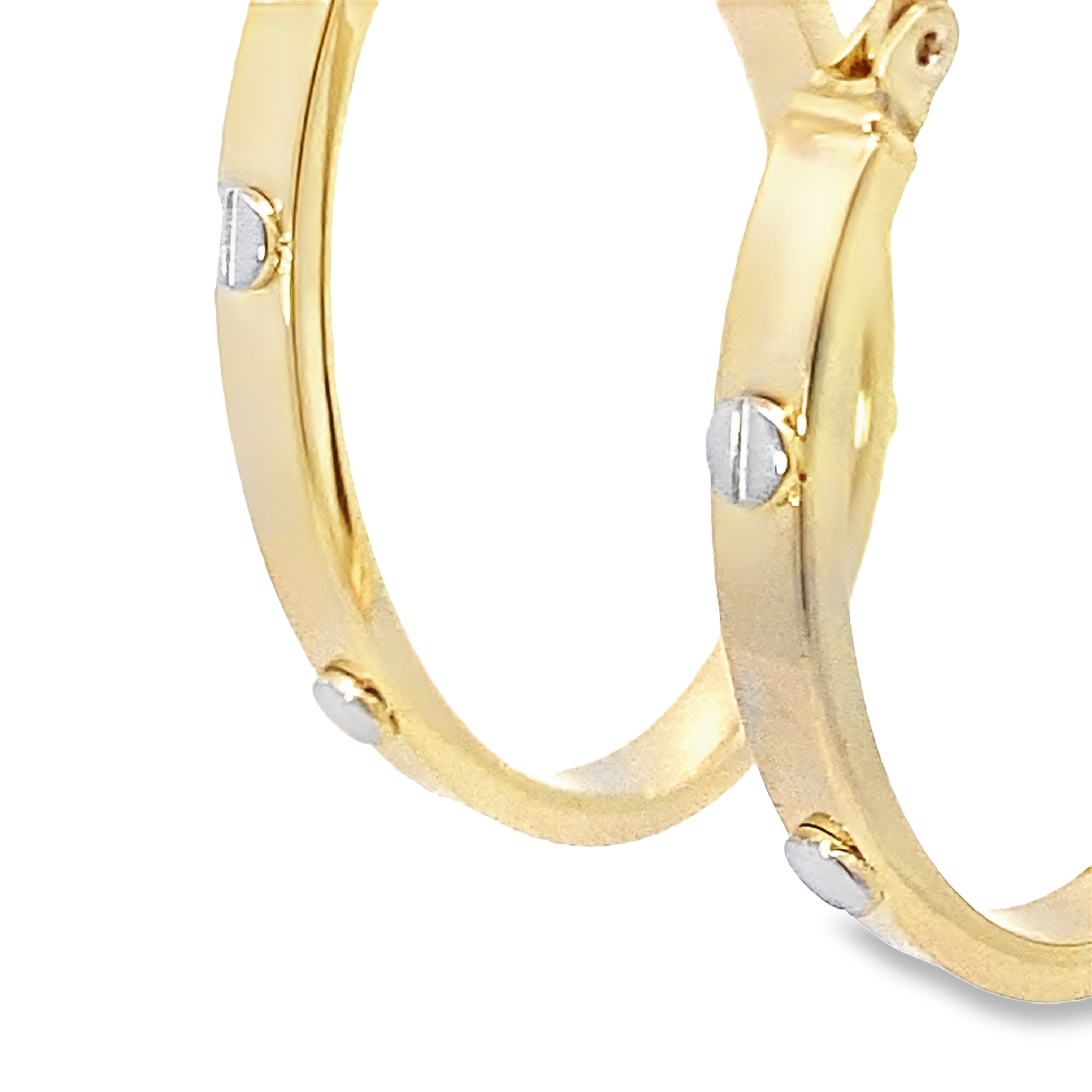 14K Two Tone Oval Screw Style Hoop Earrings