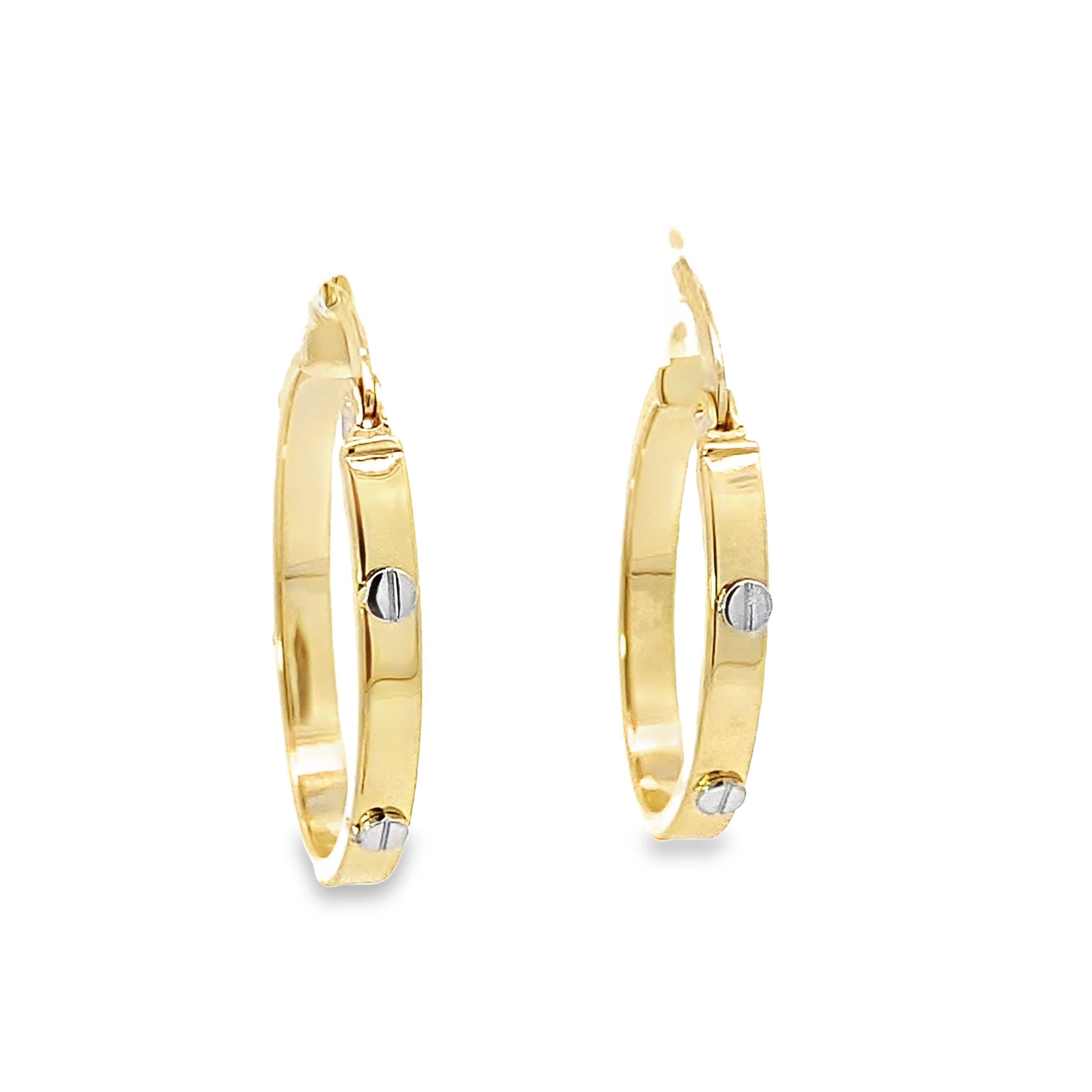 14K Two Tone Oval Screw Style Hoop Earrings