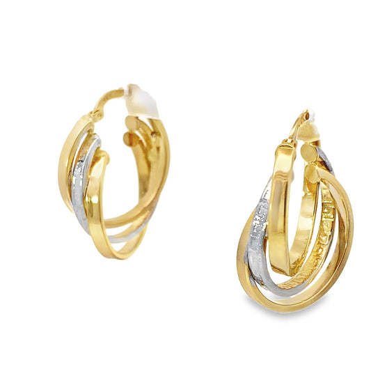 14K Two Tone Gold Triple Hoops Earrings 3.2Dwt