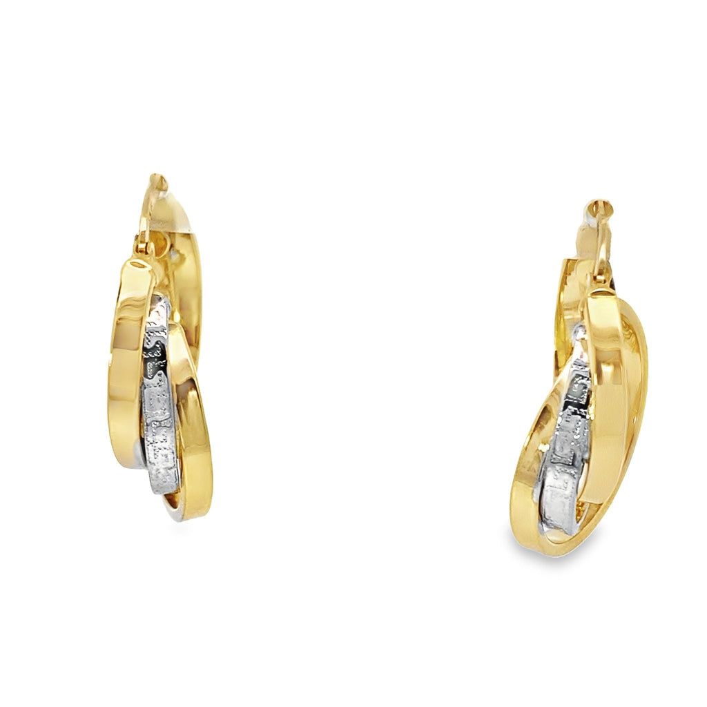 14K Two Tone Gold Triple Hoops Earrings 3.2Dwt