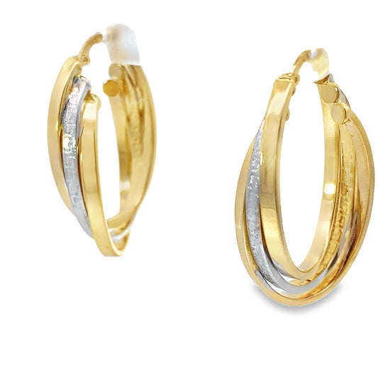 14K Two Tone Gold  Large Triple Hoops Earrings 3.9Dw