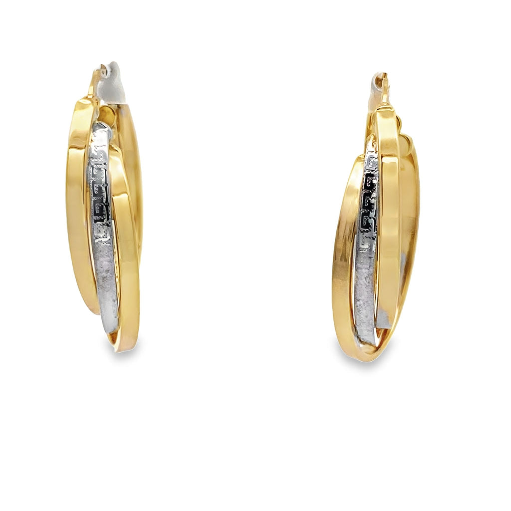 14K Two Tone Gold  Large Triple Hoops Earrings 3.9Dw