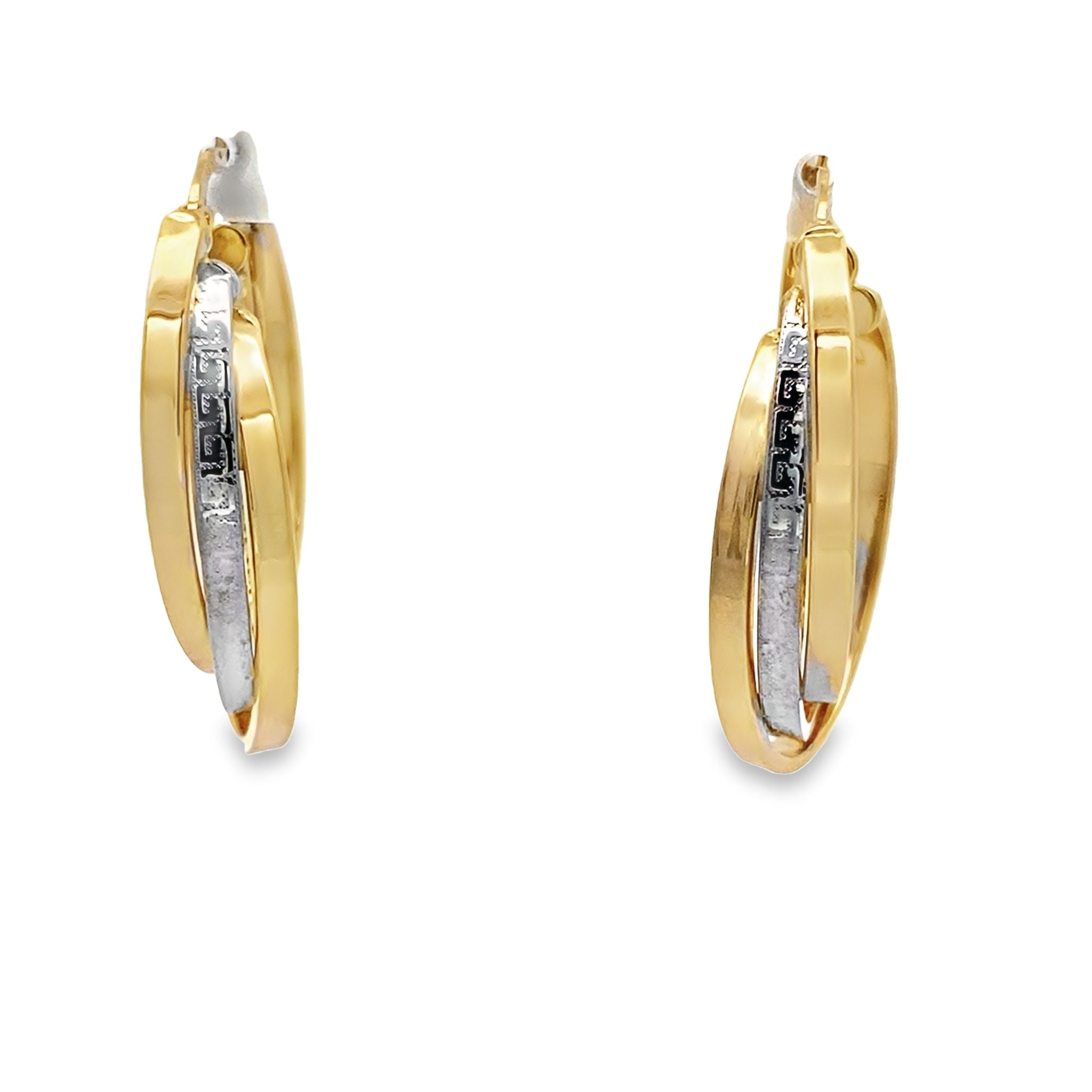 14K Two Tone Gold  Large Triple Hoops Earrings 3.9Dw