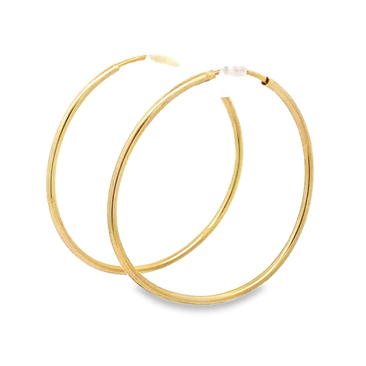 14K Yellow Gold Plain Tube Hoop Earrings 30Mm 1.0Dwt