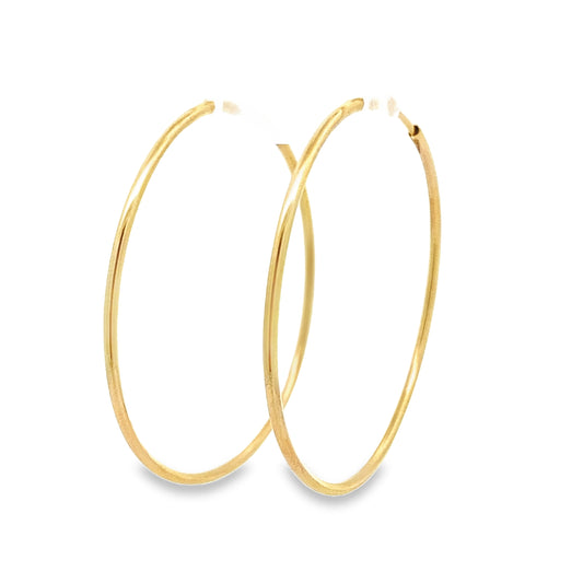 14K Yellow Gold Plain Tube Hoop Earrings 40Mm 1.2Dwt