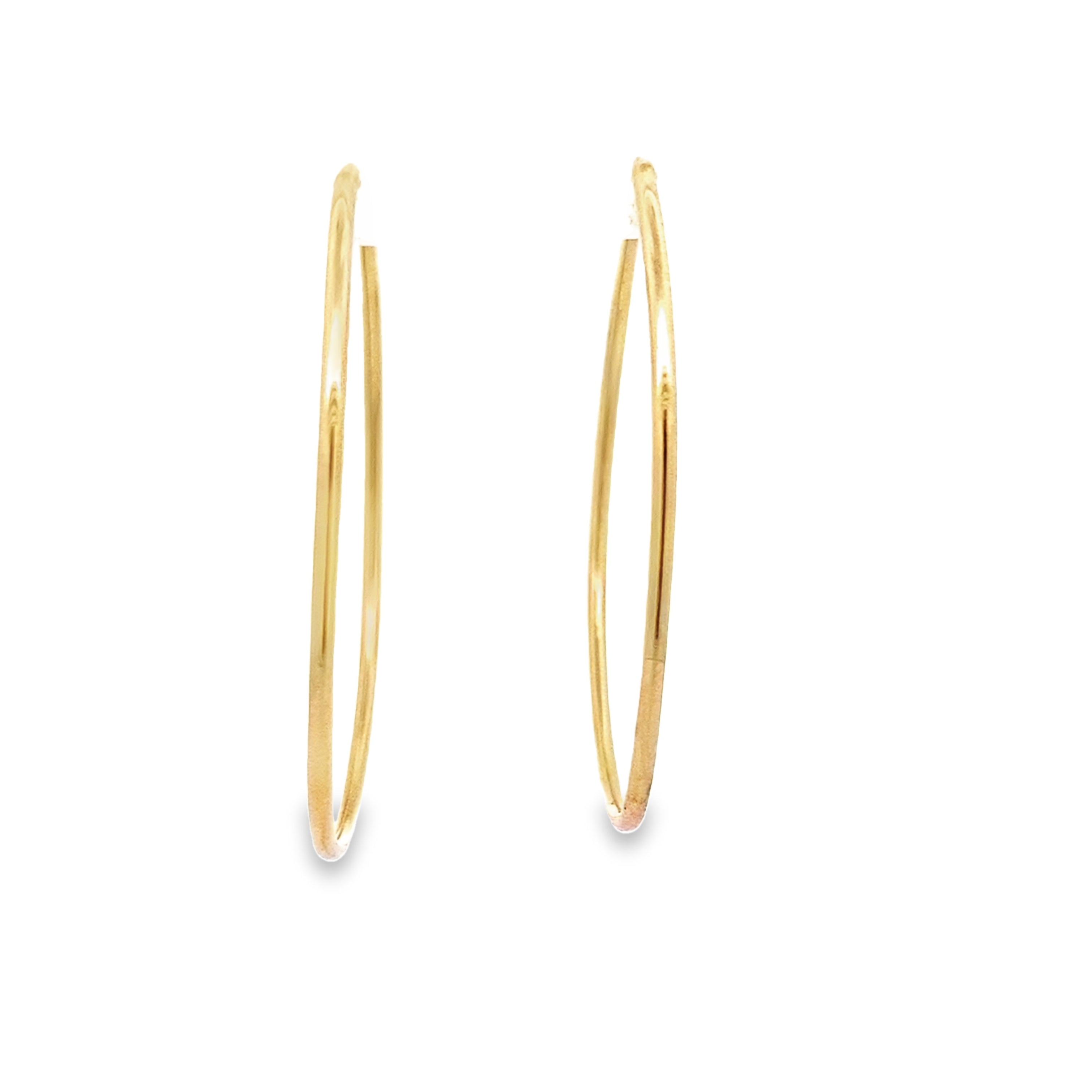 14K Yellow Gold Plain Tube Hoop Earrings 40Mm 1.2Dwt