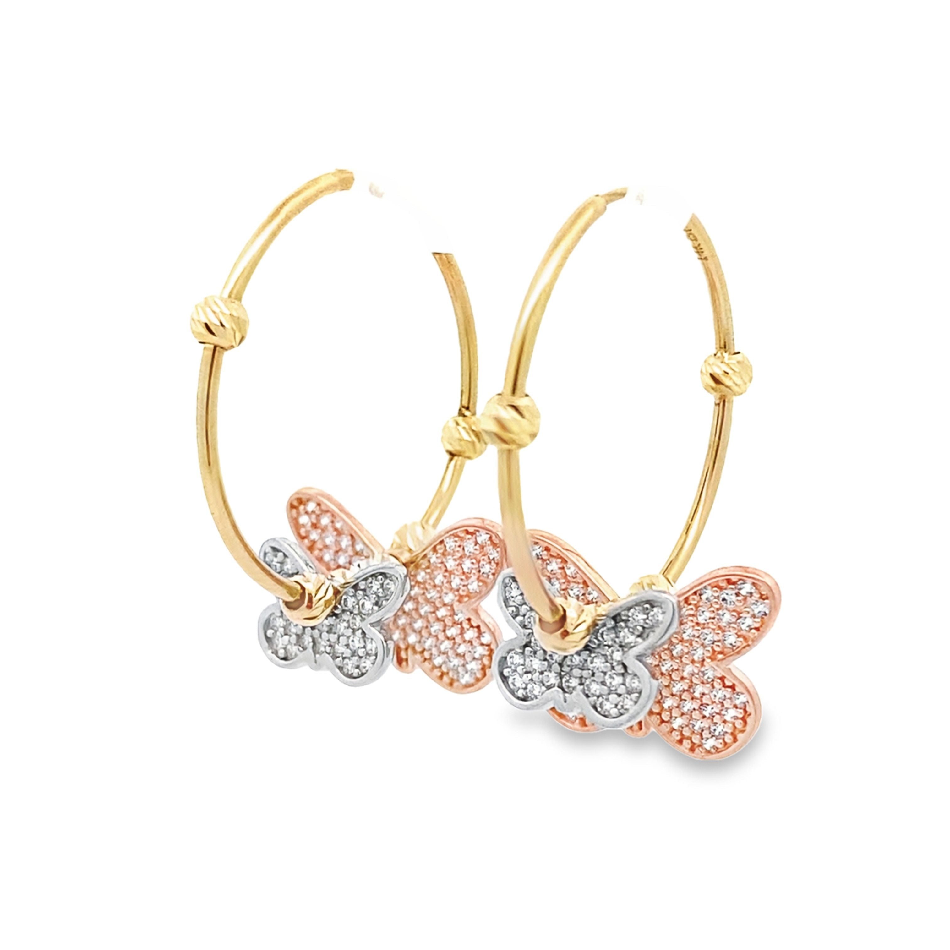 14K Tri Color Butterfly Endless Hoop Earrings 3.4Dwt