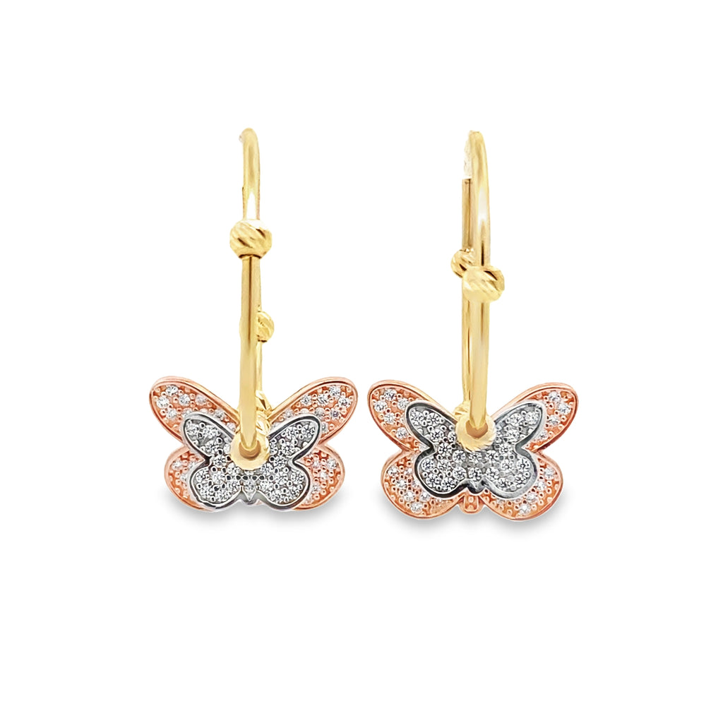 14K Tri Color Butterfly Endless Hoop Earrings 3.4Dwt