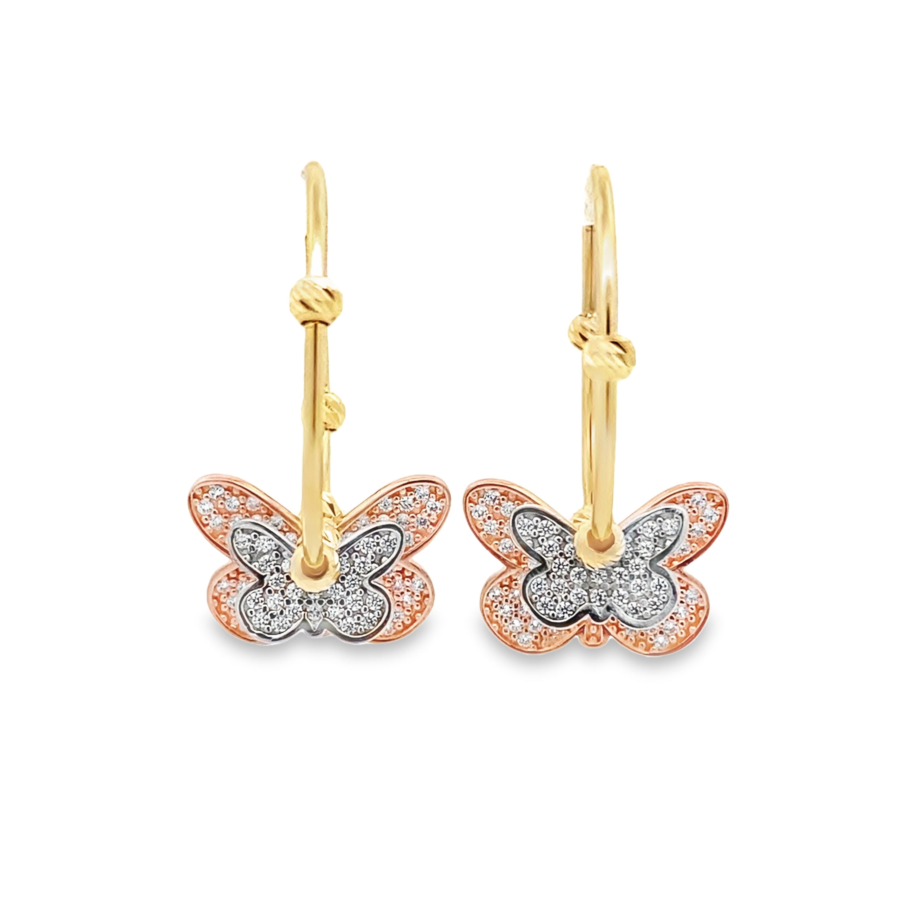 14K Tri Color Butterfly Endless Hoop Earrings 3.4Dwt