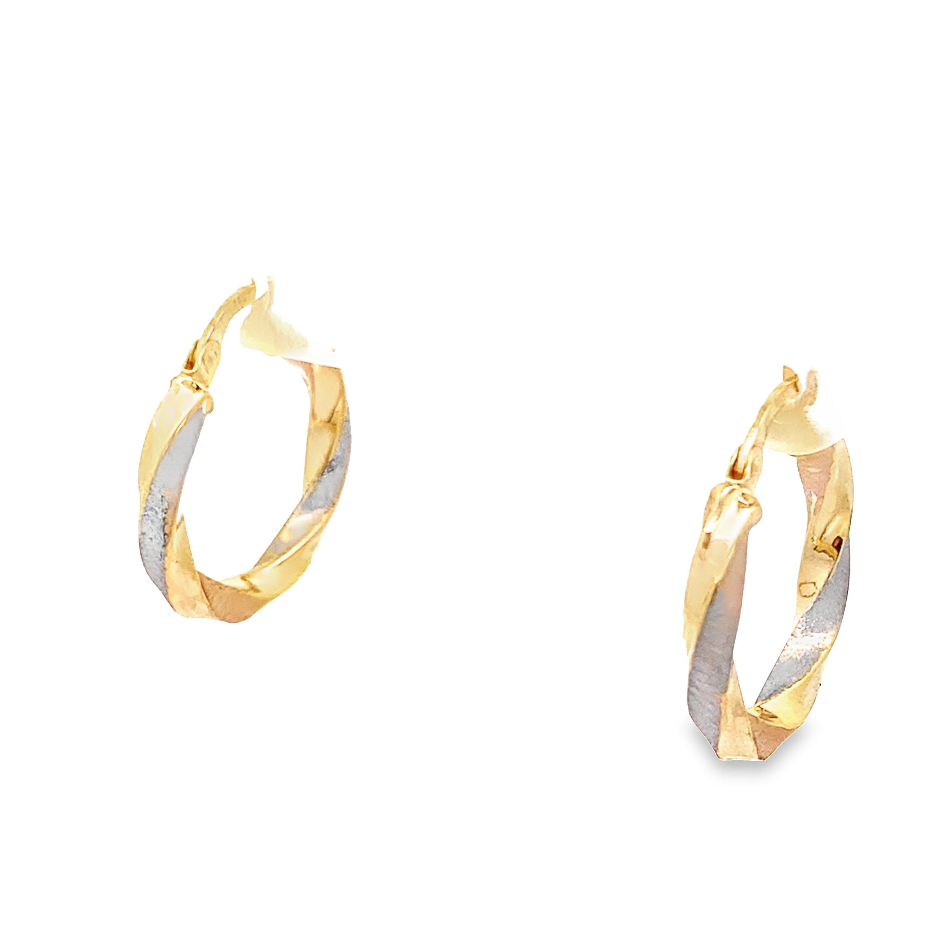 10K Tri Color Gold Twisted Hoop Earrings 0.9Dwt