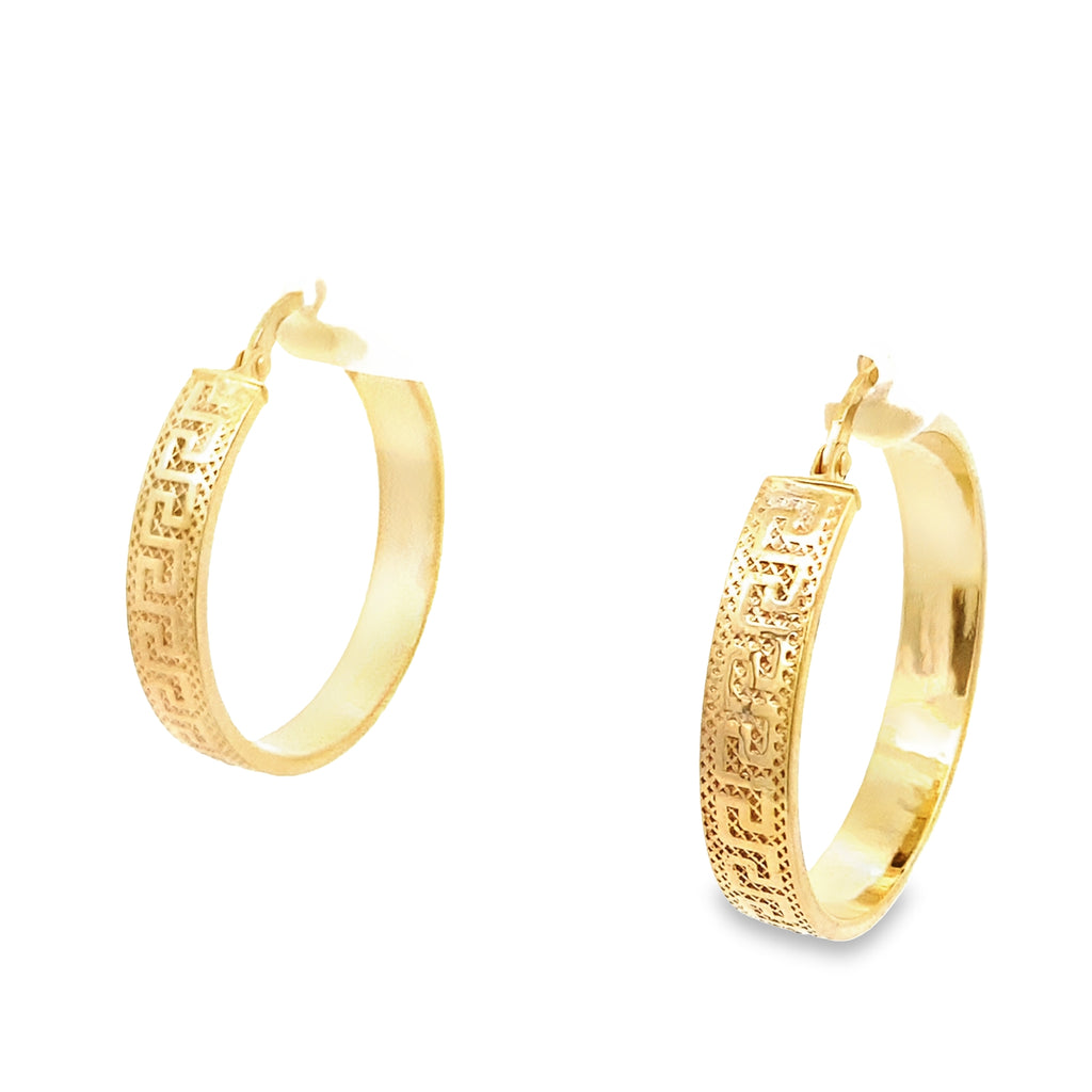 10K Yellow Gold Greek Key Small Hoop Earrings 1.2Dwt