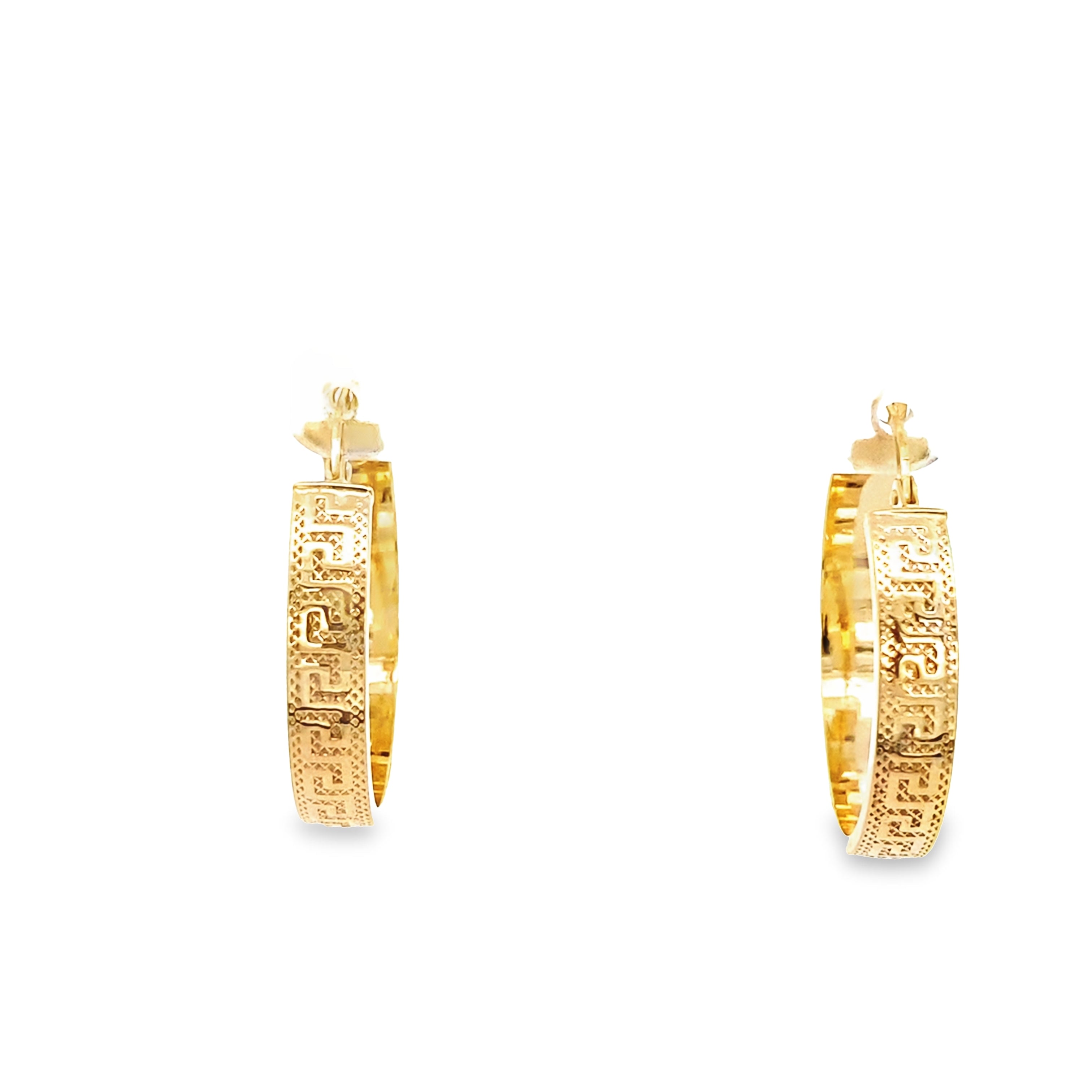 10K Yellow Gold Greek Key Small Hoop Earrings 1.2Dwt