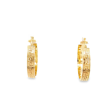10K Yellow Gold Greek Key Small Hoop Earrings 1.2Dwt