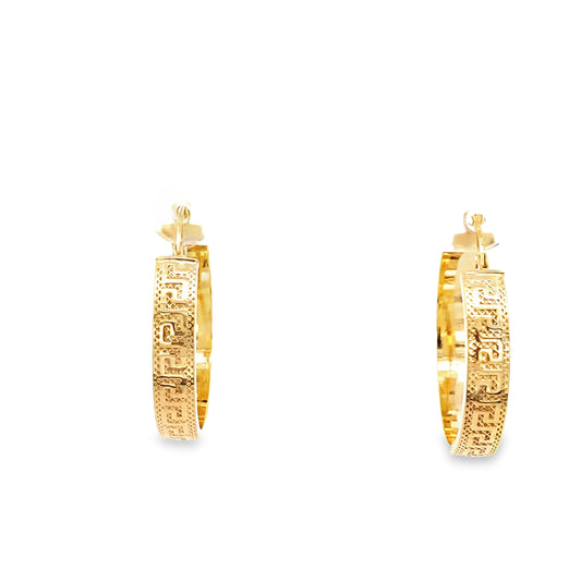 10K Yellow Gold Greek Key Small Hoop Earrings 1.2Dwt