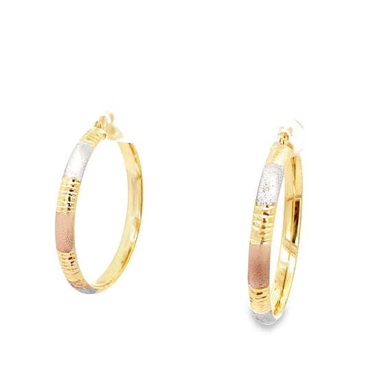 10K Tri Color Gold Large Hoop Earrings 1.9Dwt