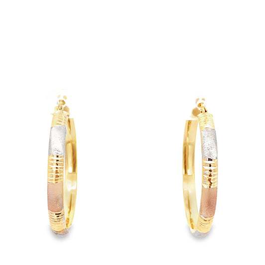 10K Tri Color Gold Large Hoop Earrings 1.9Dwt