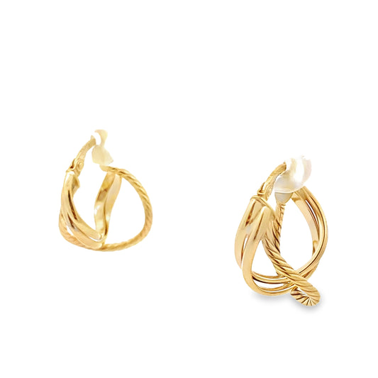 10K Yellow Gold  Three Wires Hoop Earrings 1.1Dwt
