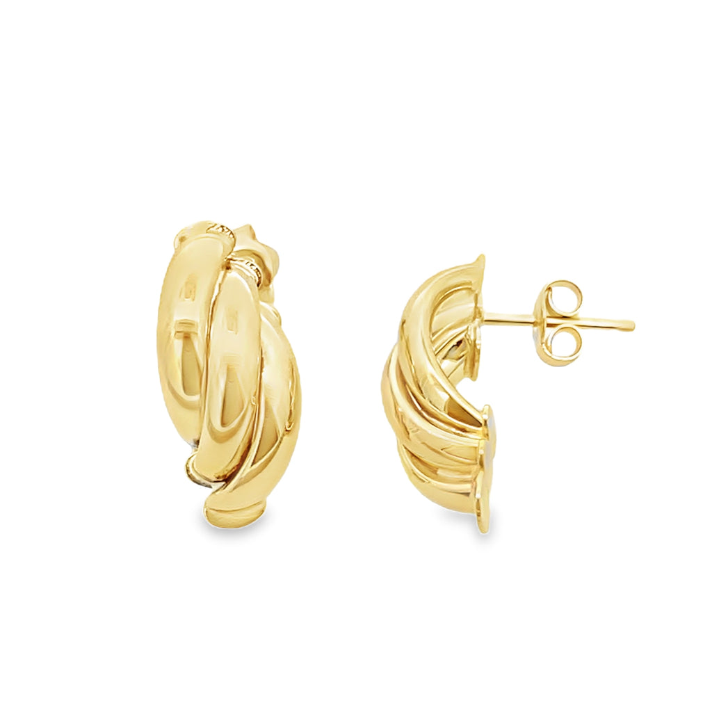 10K Yellow Gold 3 Row Half Love Knot Style Earrings 1.3Dwt