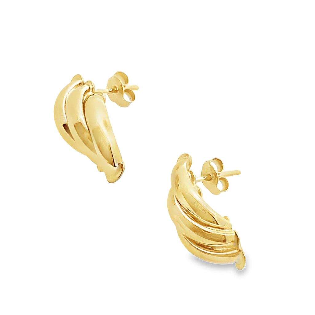 10K Yellow Gold 3 Row Half Love Knot Style Earrings 1.3Dwt