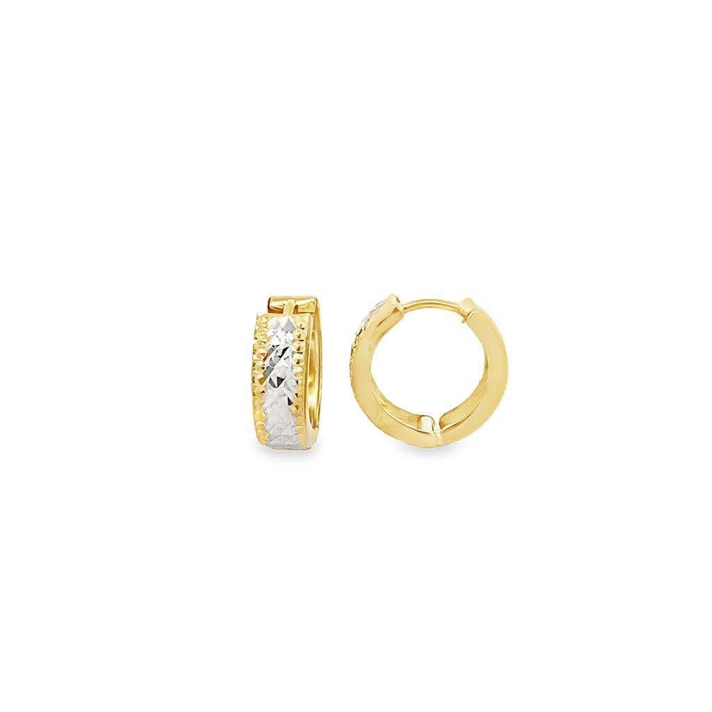 10K Two Tone Diamond Cut Huggie Earrings 1.0Dwt