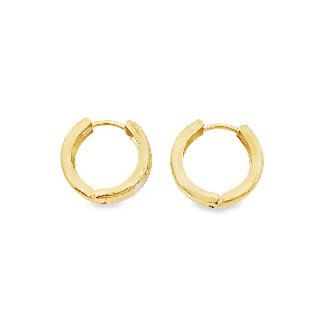 10K Two Tone Diamond Cut Huggie Earrings 1.0Dwt