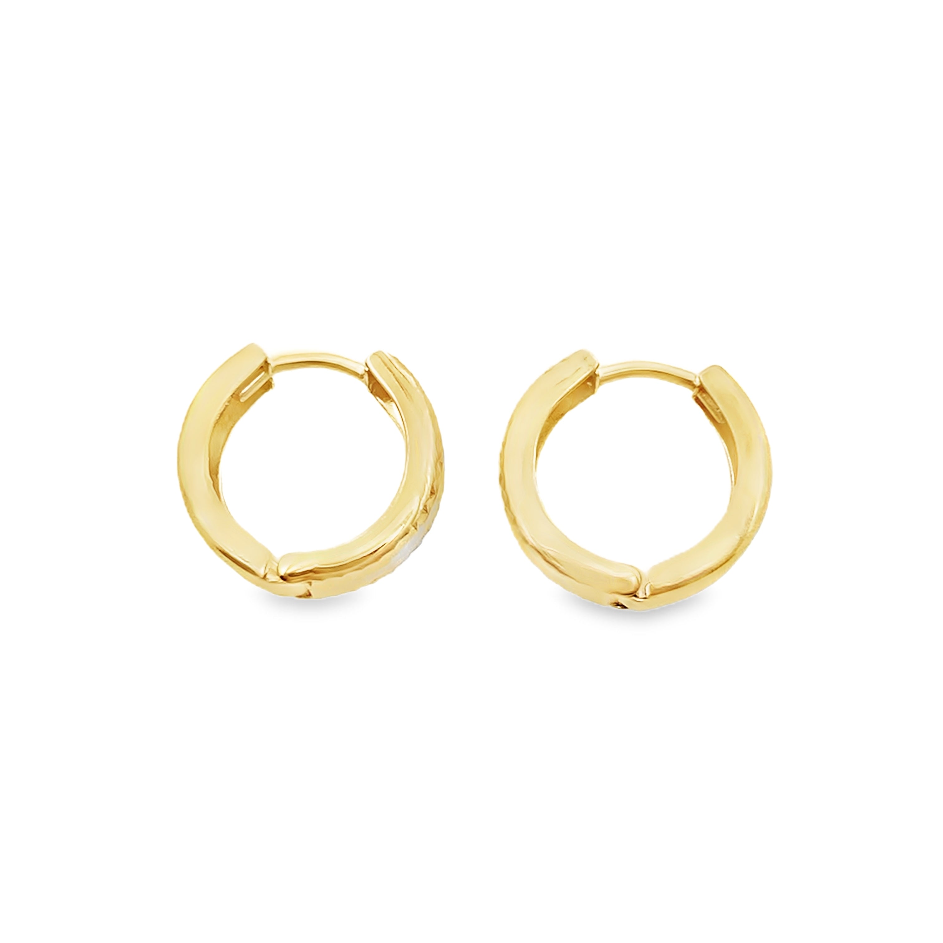 10K Two Tone Diamond Cut Huggie Earrings 1.0Dwt