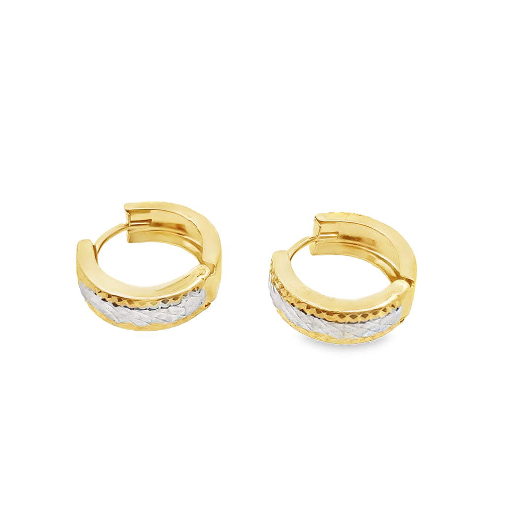 10K Two Tone Diamond Cut Huggie Earrings 1.0Dwt