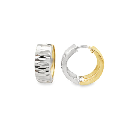 14K Two Tone Gold Small Huggie Earrings 0.1Dwt