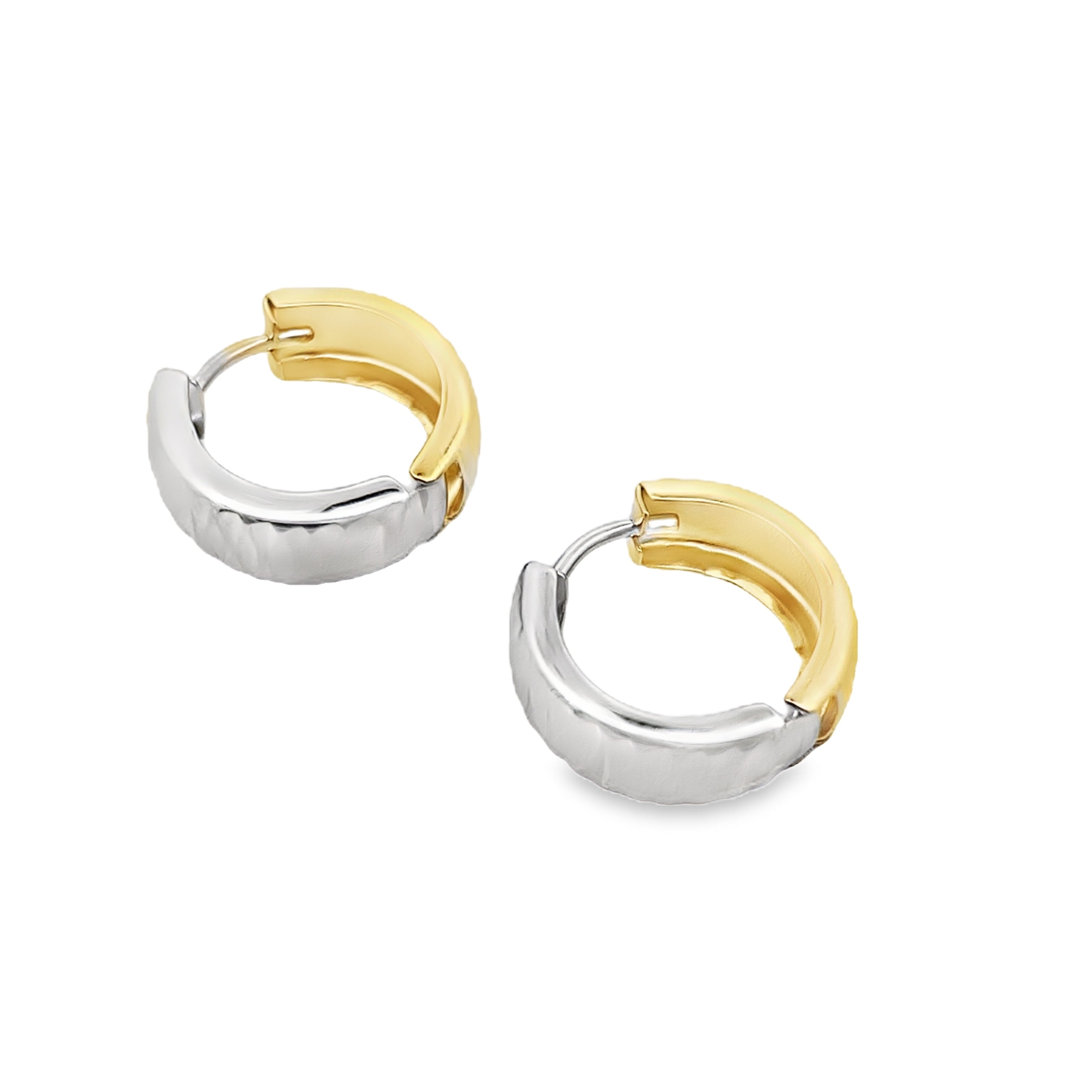 14K Two Tone Gold Small Huggie Earrings 0.1Dwt