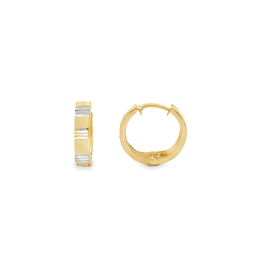14K Two Tone Small Huggie Earrings 0.7Dwt