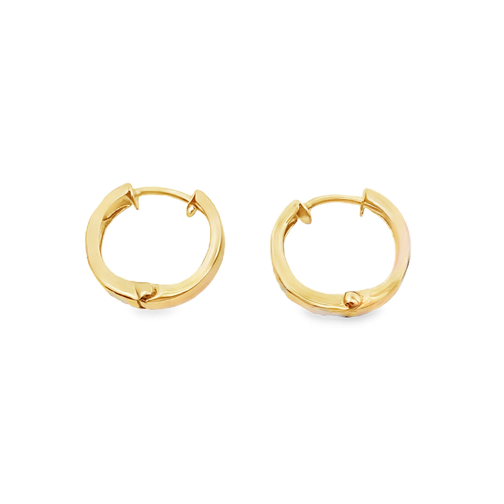14K Two Tone Small Huggie Earrings 0.7Dwt