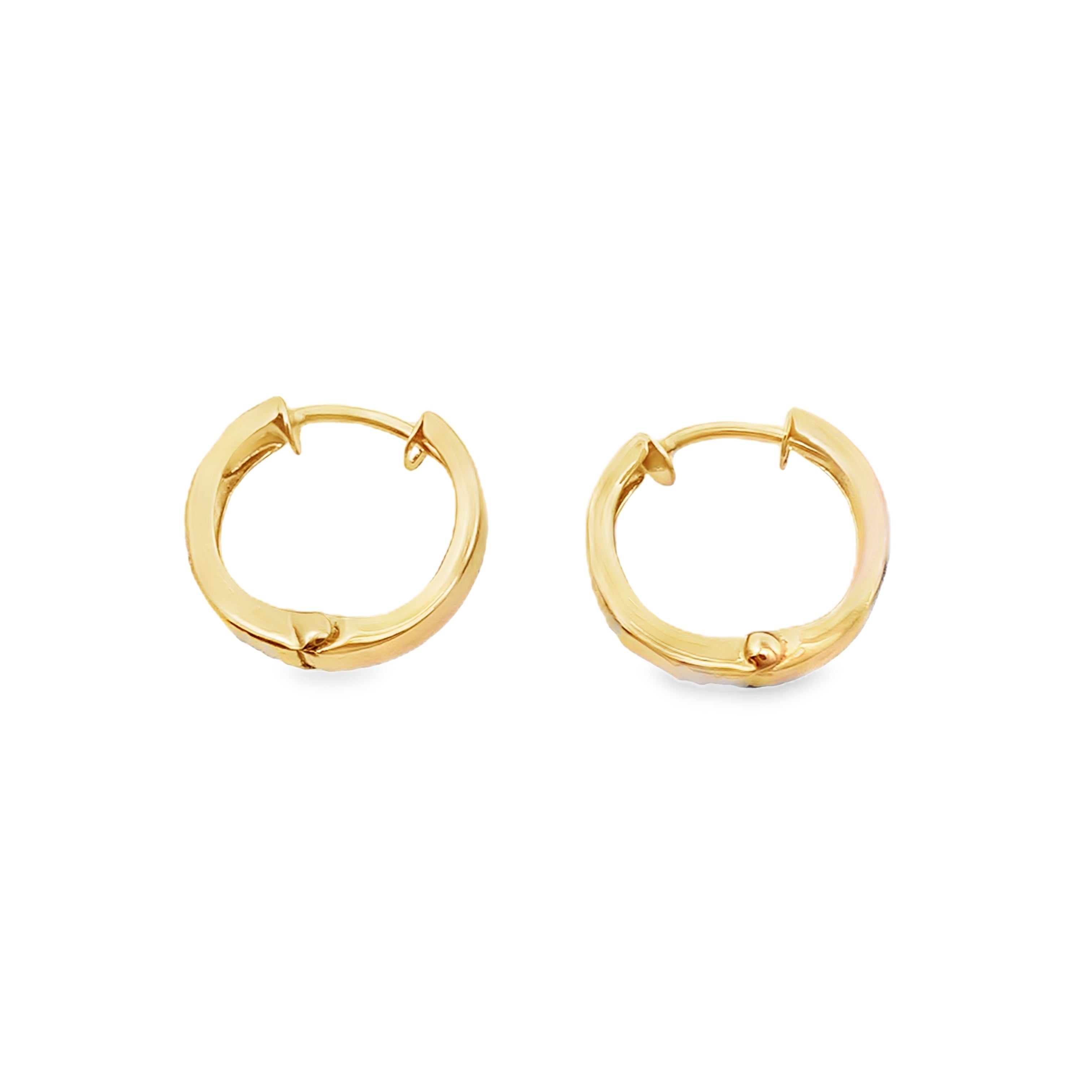 14K Two Tone Small Huggie Earrings 0.7Dwt