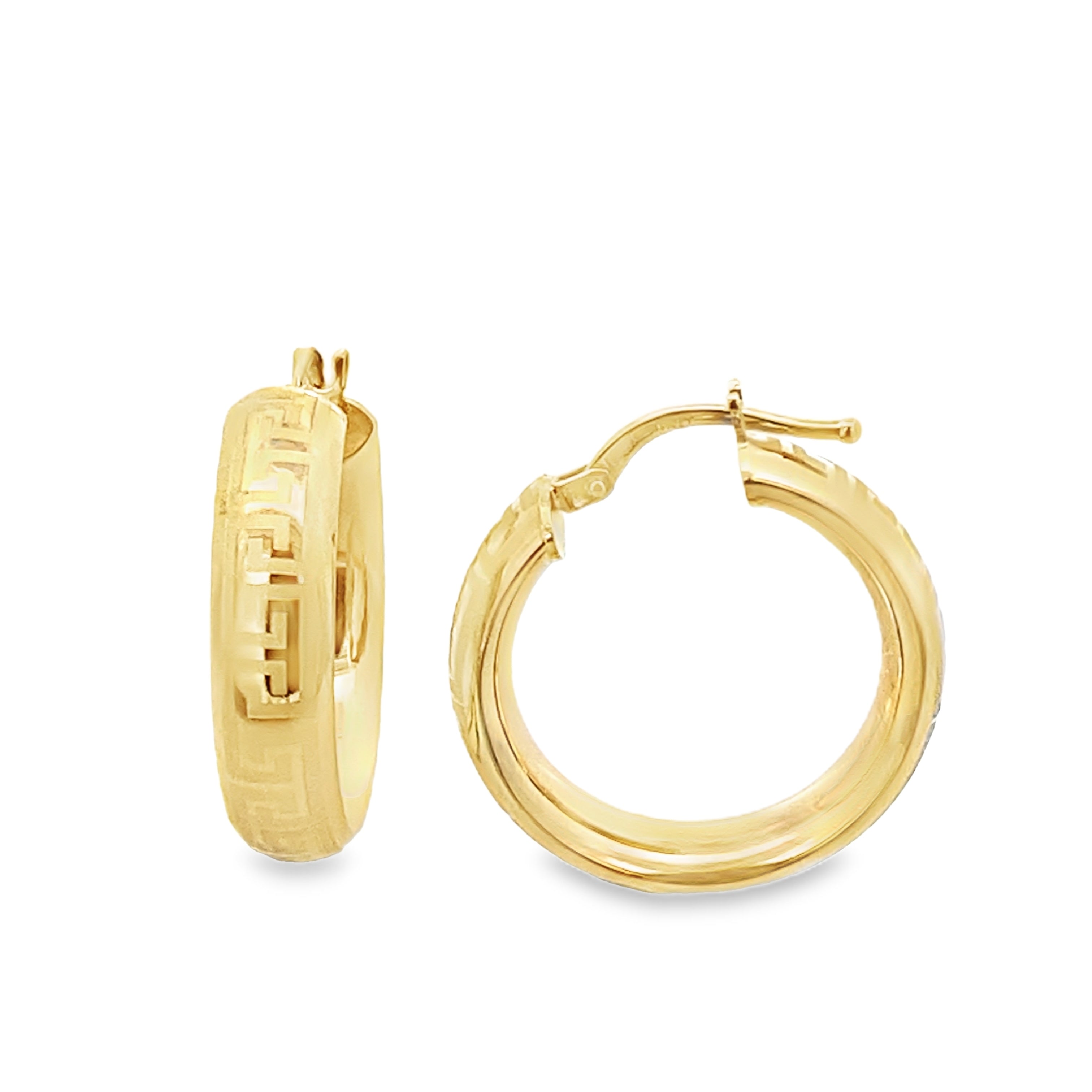 10K Yellow Gold Greek Key Hoop Earrings 2.0Dwt