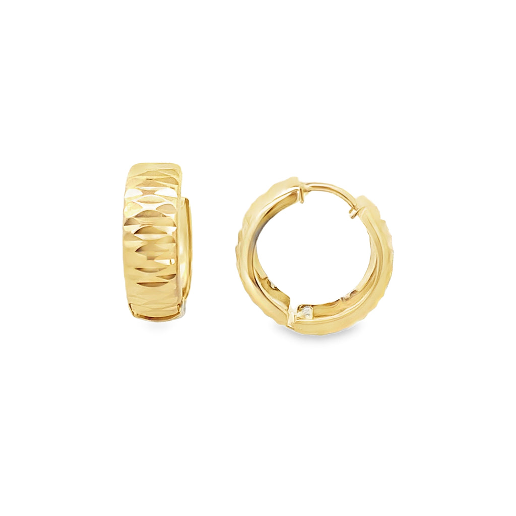 10K Yellow Gold  Diamond Cut Huggie Earrings 1.0Dwt