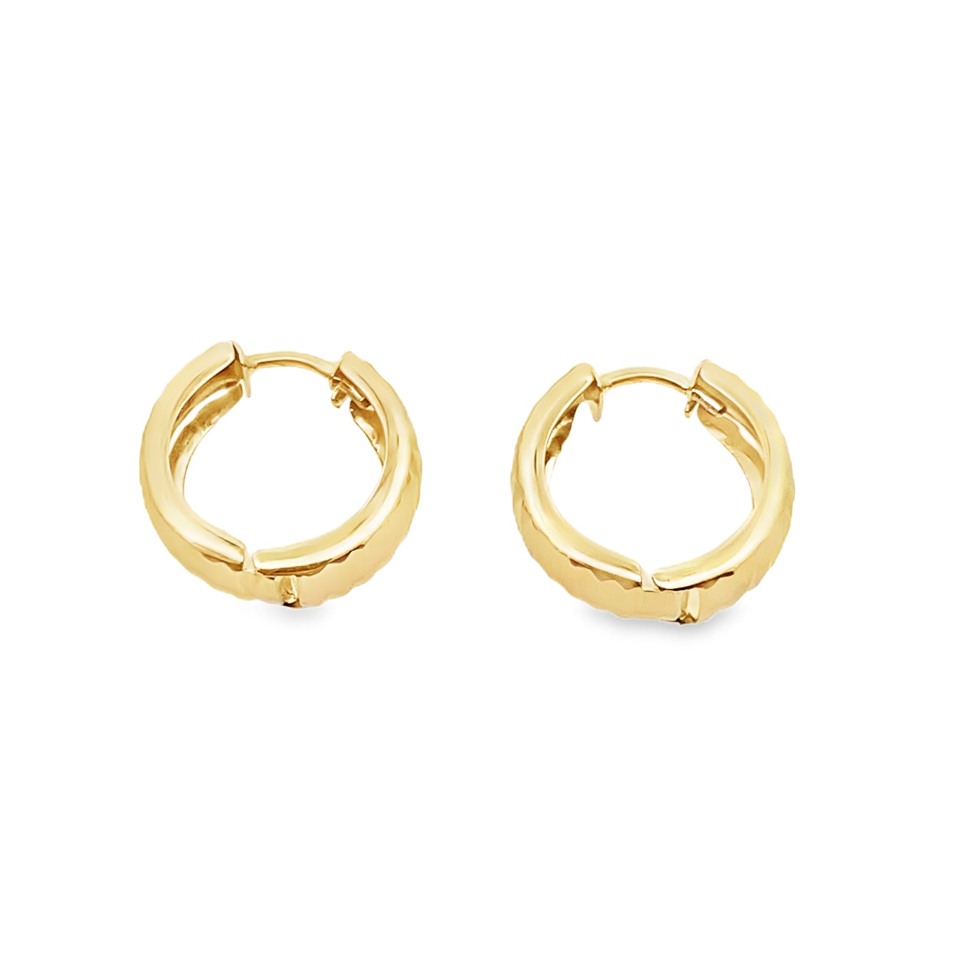 10K Yellow Gold  Diamond Cut Huggie Earrings 1.0Dwt
