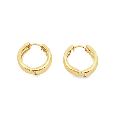 10K Yellow Gold  Diamond Cut Huggie Earrings 1.0Dwt